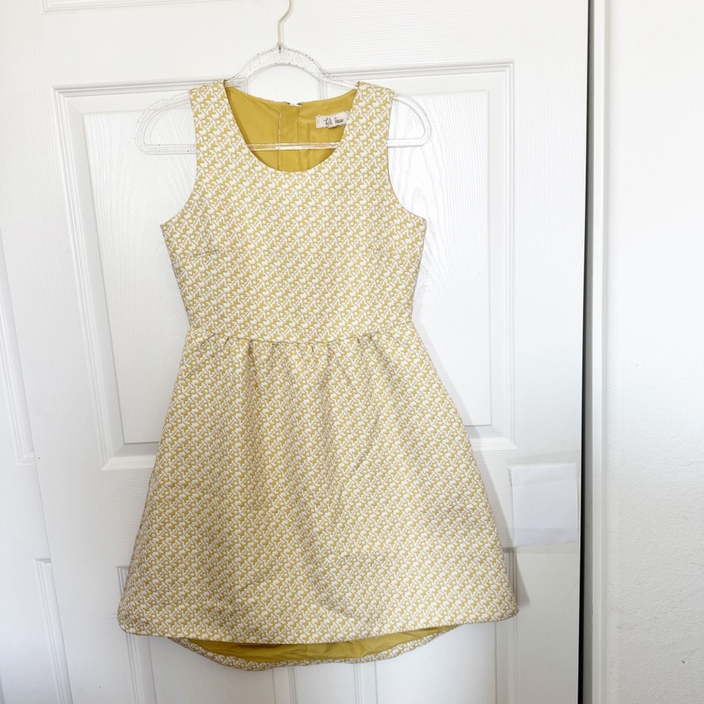 Lili Rose Jacquard Golden Yellow Textured Dress With Pockets Size 4